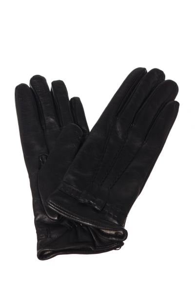 Gants en cuir de mouton noir avec noeud