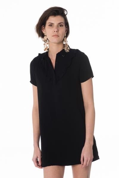 schwarzes Damen Hemdkleid mit kurzen Ärmel
