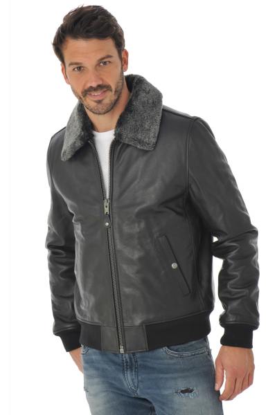 Blouson noir Homme Schott en cuir 