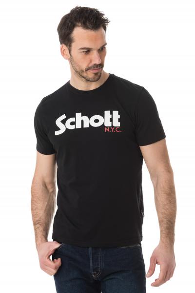 Teeshirt noir Schott uni avec logo blanc