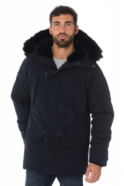 Parka homme bleu marine avec col noir Helvetica