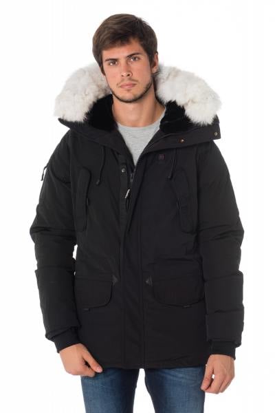 Parka chauffant homme Helvetica noir col blanc 