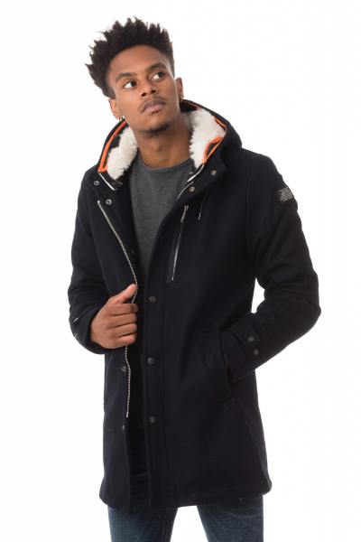 Parka en laine bleu marine