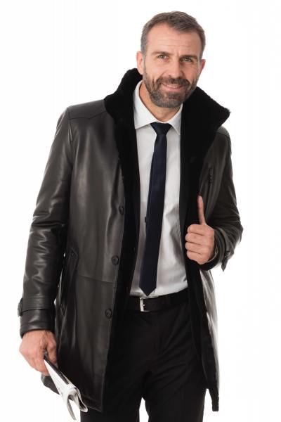 Manteau en cuir d'agneau noir