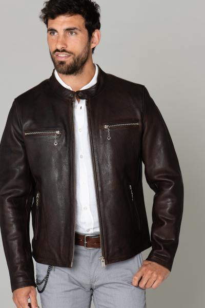 Blouson motard en cuir de vachette