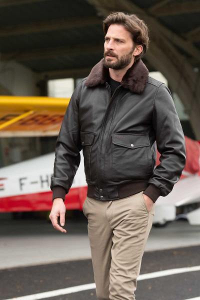 Blouson Aviateur En Cuir Noir SCHOTT - Taille L - Style Moto Vintage - Occasion Très Bon état