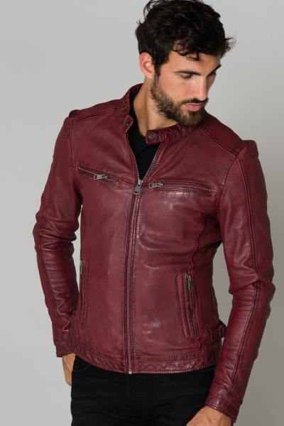 Blouson tannage végétal bordeaux 