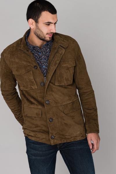 Veste en cuir nubuck coloris taupe 