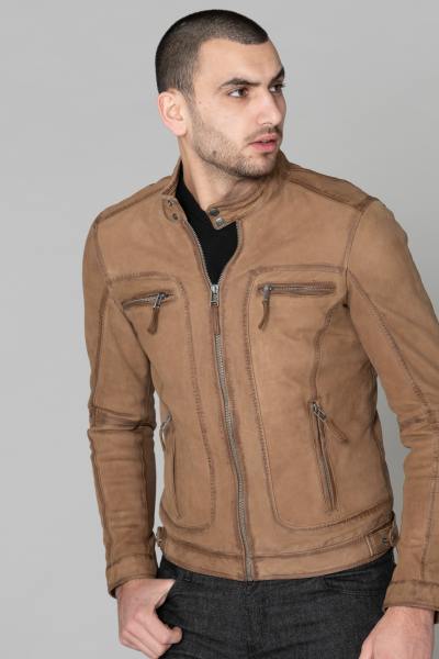 Blouson en cuir nubuck couleur café