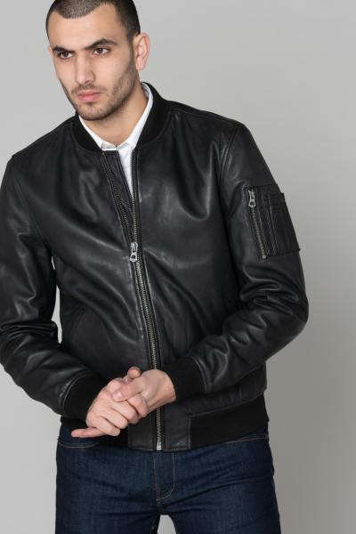 Bomber en cuir noir homme