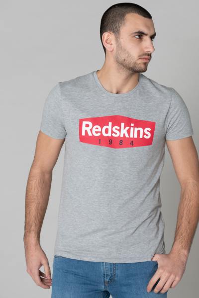 Tee-shirt col rond gris et logo rouge