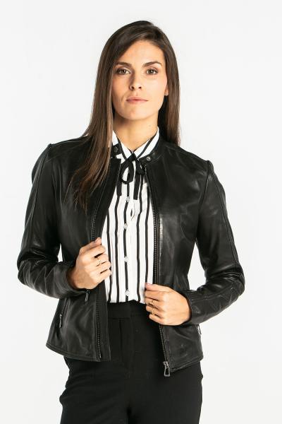 Blouson en cuir d'agneau col pression