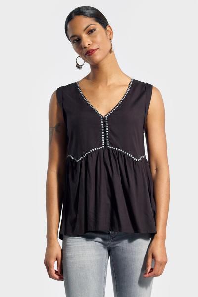 Camiseta de tirantes mujer negra con escote en pico