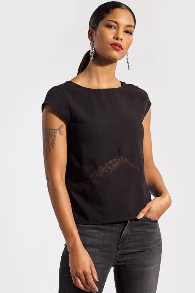 T-Shirt Frau schwarz rückenfrei