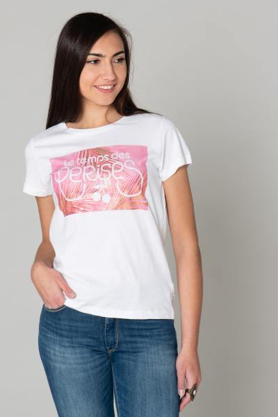 T-shirt femme blanc imprimé palmier