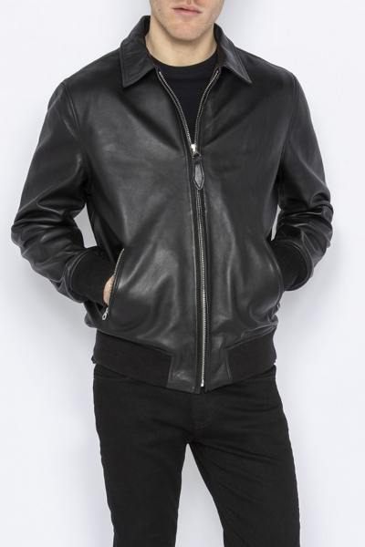 Blouson aviateur en cuir noir homme