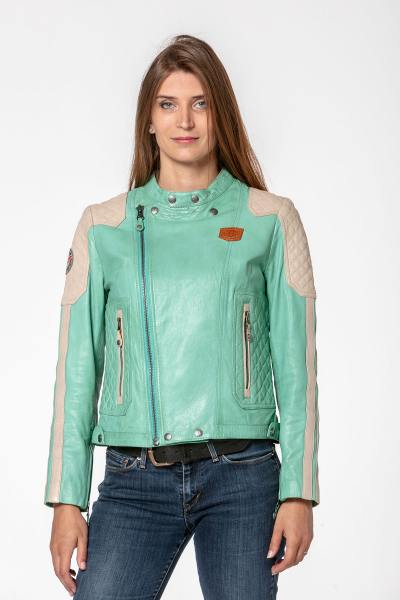 Blouson vert en cuir de mouton