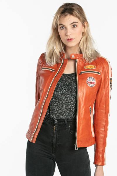Giacca da motociclista arancione da donna