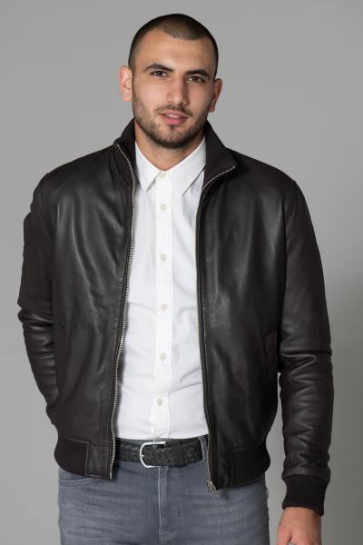 Blouson en cuir marron foncé