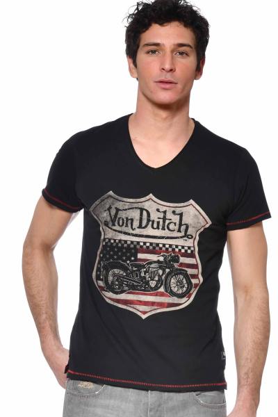 T-shirt moto USA con scollo a V nera