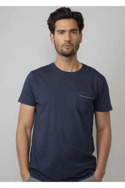 T-shirt uni bleu foncé avec poche poitrine