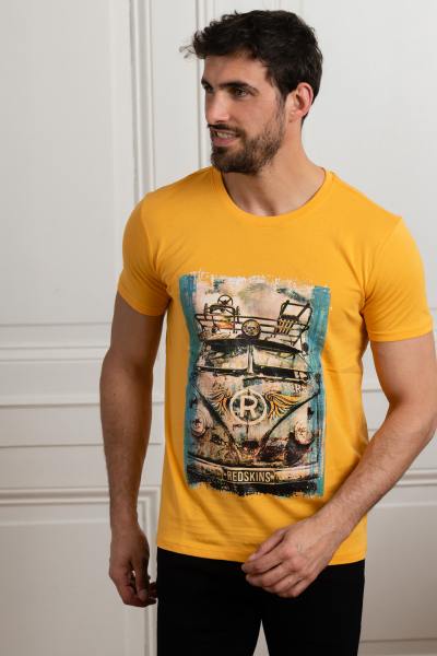 T-shirt jaune foncé motif van vintage