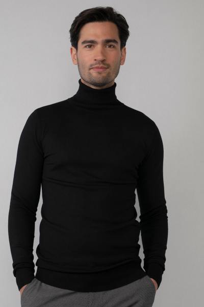 Pull col roulé noir pour homme