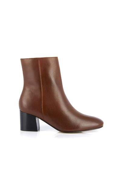 Boots à talon femme en cuir marron