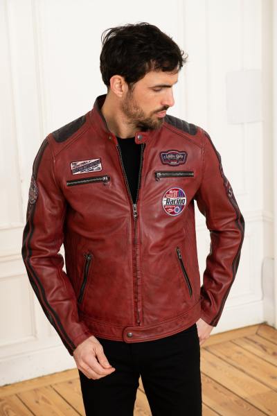 Racer-Jacke aus rotem Leder