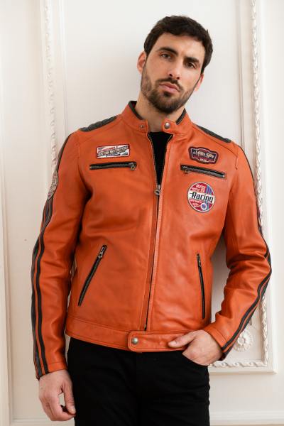 Racing-Jacke aus echtem Leder in Orange
