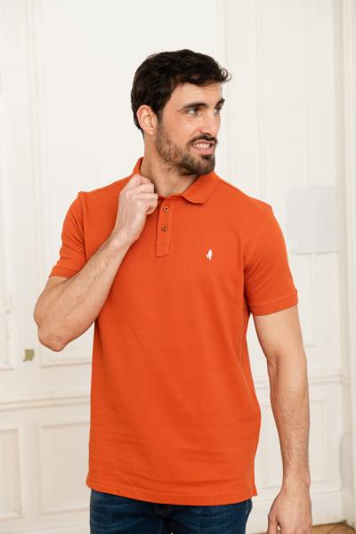 Orangefarbenes Poloshirt aus Baumwolle