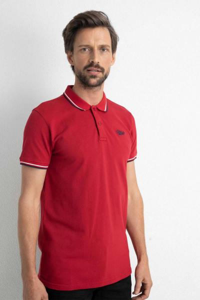 Polo rouge avec rayures manches et col