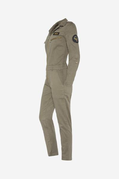 Khaki Militär-Overall mit Badge, Damen