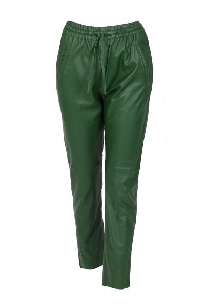 Pantalon style jogging en cuir vert émeraude