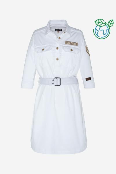 Weißes Kleid mit Gürtel und Militärpatches