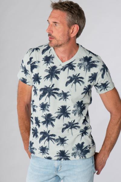 T-shirt col V motif palmier