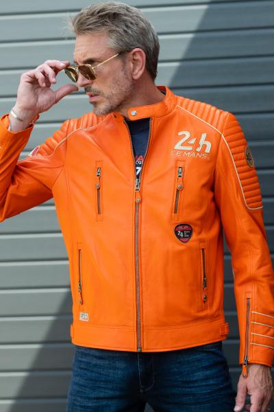 Spiritus Racing-Jacke aus orangefarbenem Leder