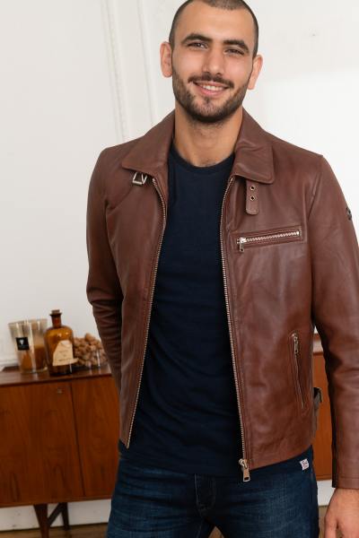 Jacke mit Hemdkragen aus cognacfarbenem Leder