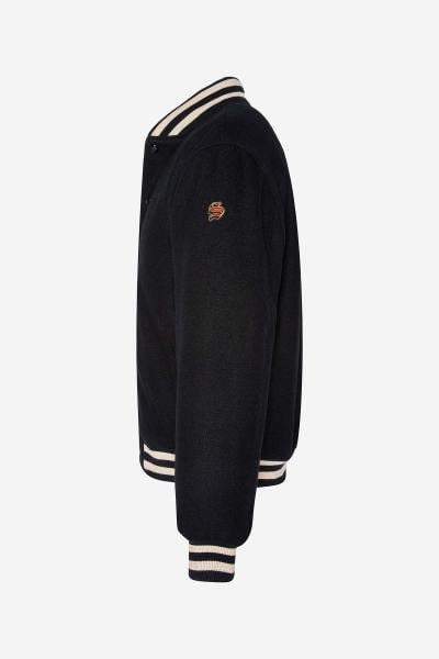 Varsity Jacket aus schwarzer Wolle