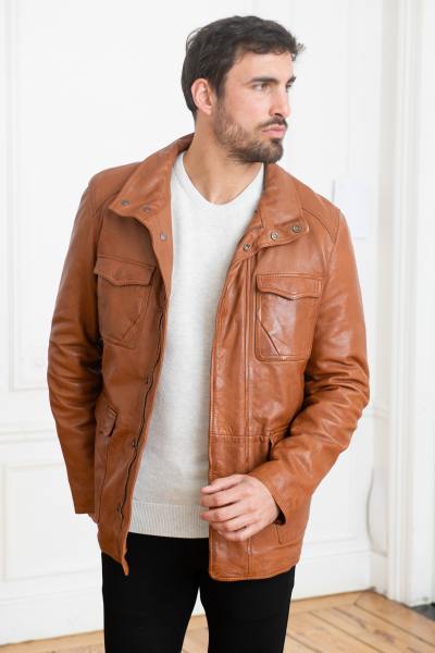 Giacca in pelle color cognac