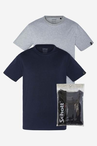 Set di 2 t-shirt a tinta unita blu navy e grigie