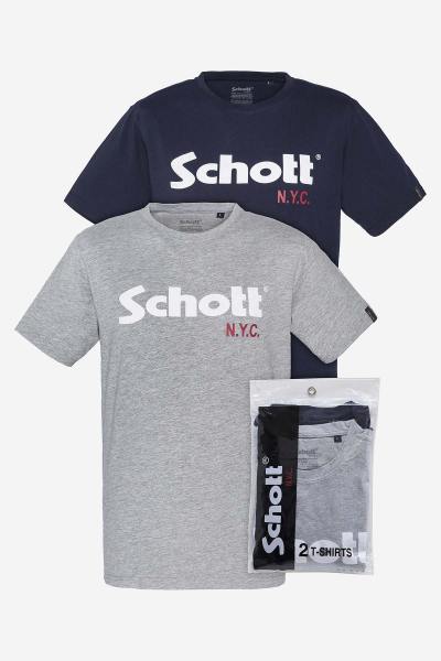 Doppelpack T-Shirts mit Logo in marineblau und grau meliert