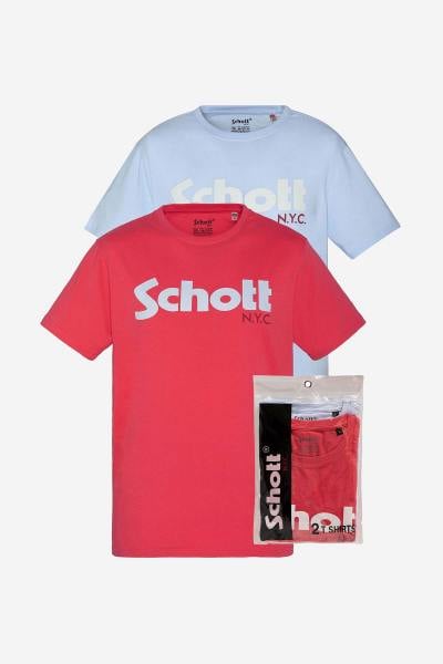 Set di 2 magliette Schott, blu cielo e corallo