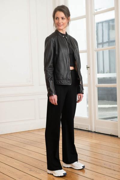 Giacca biker da donna in pelle nera
