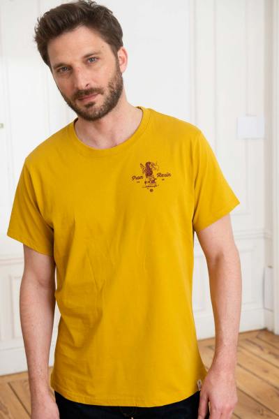 Gelb bedrucktes T-Shirt aus Baumwolle