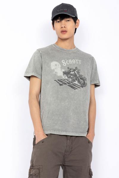 T-shirt grigia con stampa motociclista