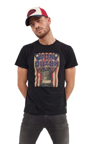 Camiseta negra estampada American Biker para hombre