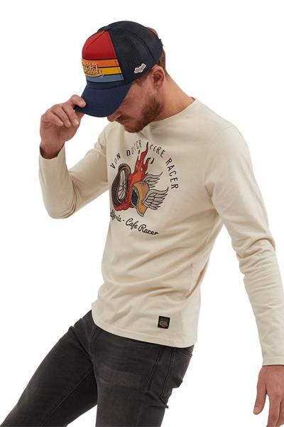 Beigefarbenes Herren-T-Shirt mit Flammen-Biker-Print