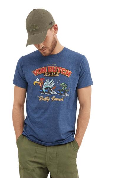 Blaues T-Shirt mit Distressed-Print für Herren