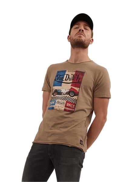 Braunes Herren-T-Shirt mit Aufdruck der französischen Flagge
